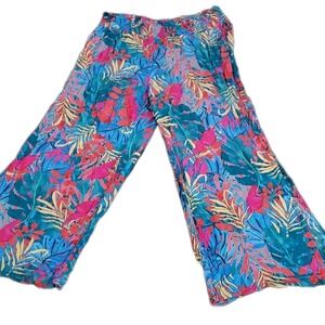 Kona Sol Pants Large Blue Pink Tropical Ankle Tie  Harem Elastic Waist Beach vac